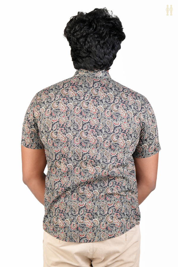 Regular Collar Printed Design Black Cotton Shirt