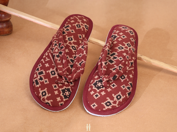 Printed Design Brown Cotton Slippers