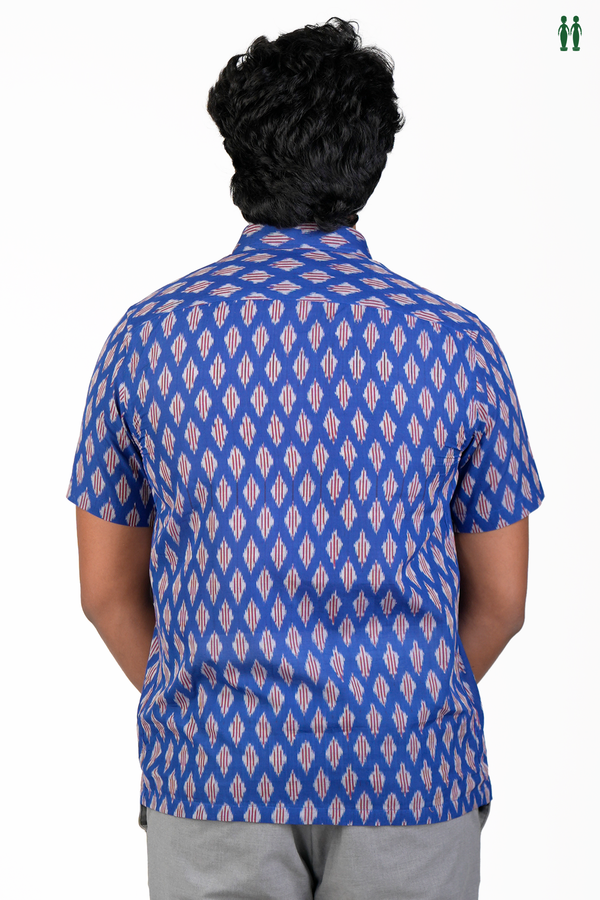 Regular Collar Printed Design Royal Blue Cotton Shirt