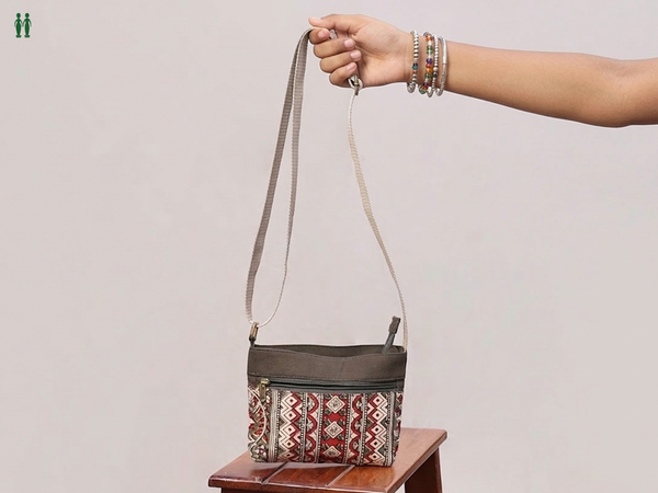 Printed Design Green Cotton Sling Bag