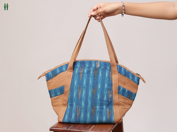 Printed Design Blue Cotton Hand Bag