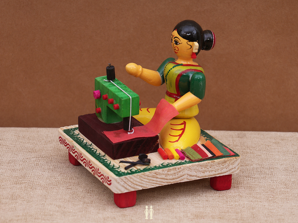 Wooden Handicraft Sewing Lady For Showpiece