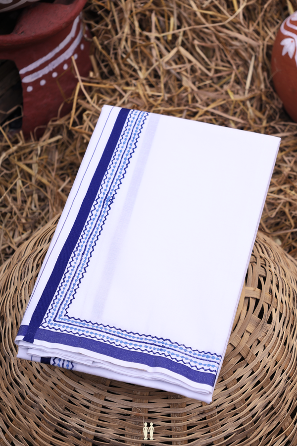 Contrast Border White Cotton Dhoti