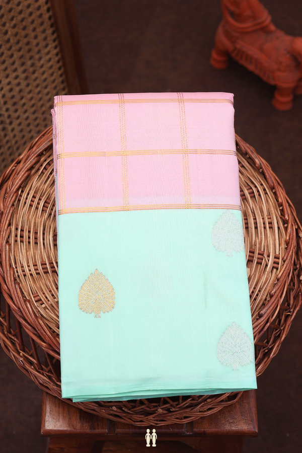 Kanchipuram Silk Saree In Pastel Pink With Checks Design