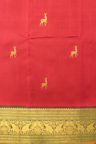 Deer Zari Motifs Scarlet Red Kanchipuram Silk Saree