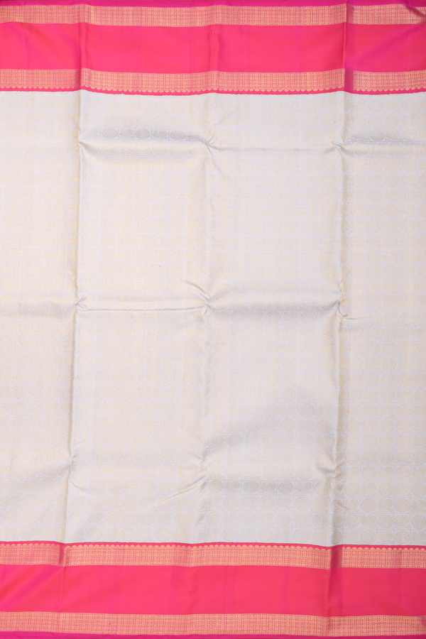 Kanchipuram Silk Saree In Grey Along Checks With Buttas