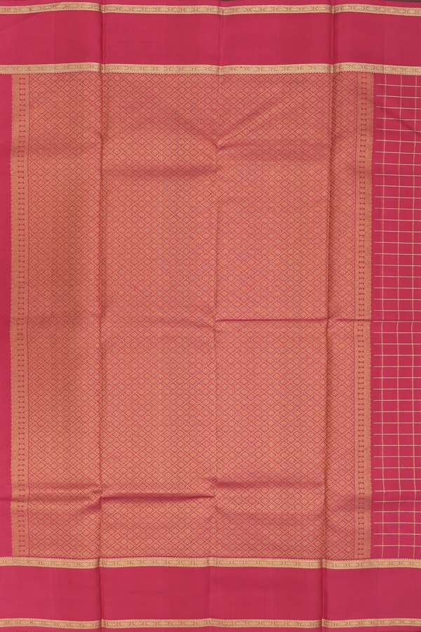 Kanchipuram Silk Saree In Hibiscus Red With Checks Design