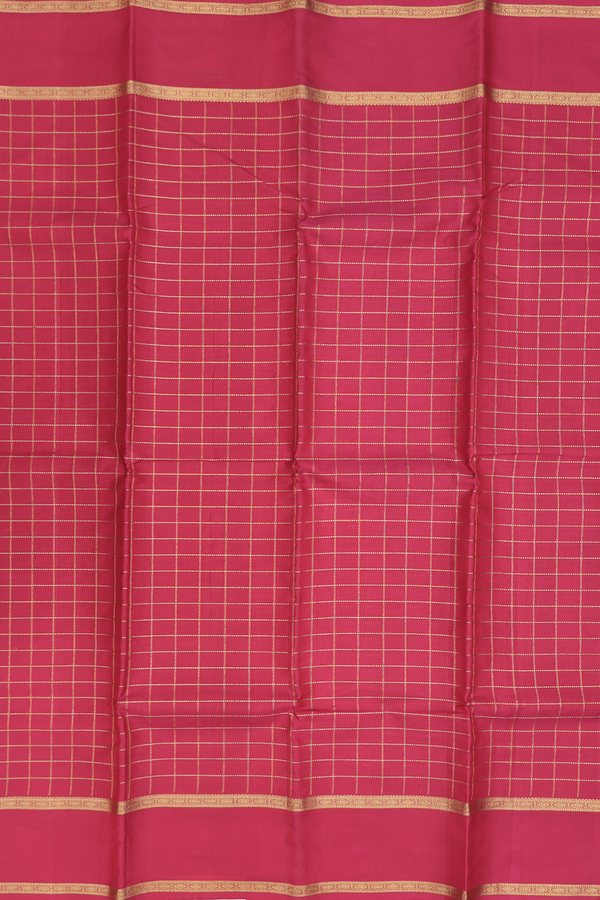 Kanchipuram Silk Saree In Hibiscus Red With Checks Design