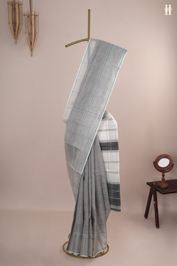 Koorainadu Cotton Saree Black And White With Checks Design
