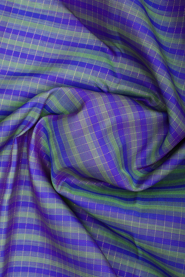 Kanchipuram Silk Saree In Green And Blue With Stripes Design