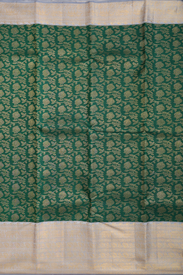Kanchipuram Silk Saree In Emerald Green With Floral Design