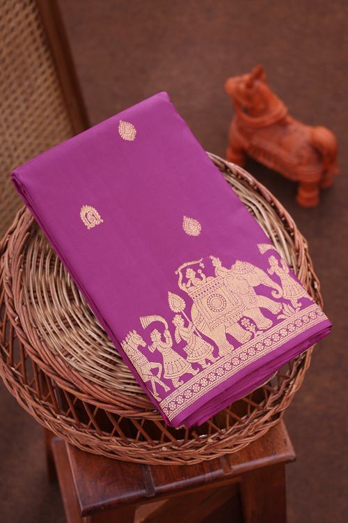 Kanchipuram Silk Saree In Grape Purple With Zari Buttas
