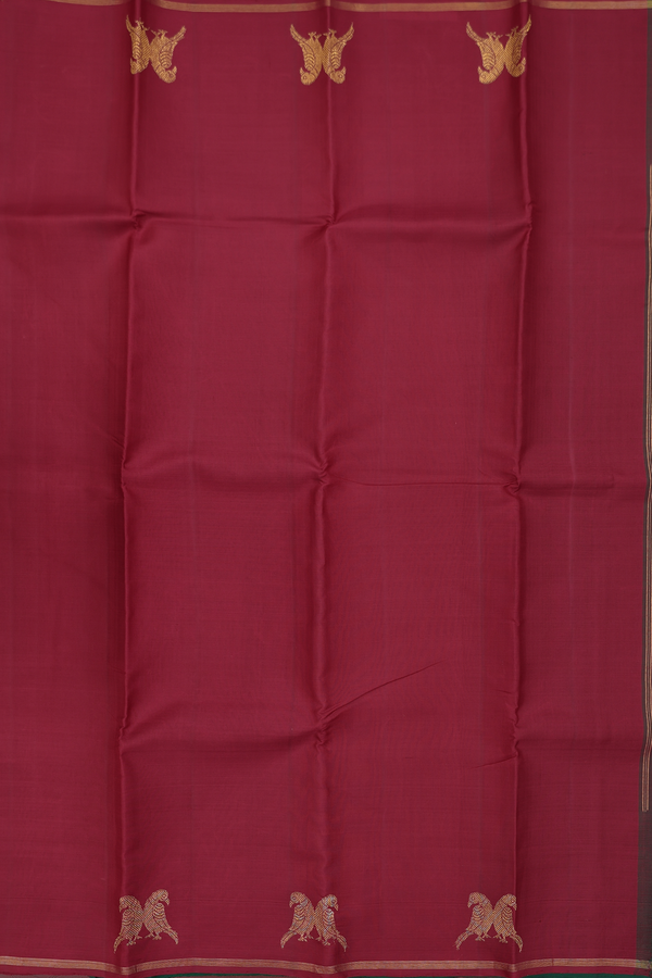Kanchipuram Silk Saree In Ruby Red With Parrot Border