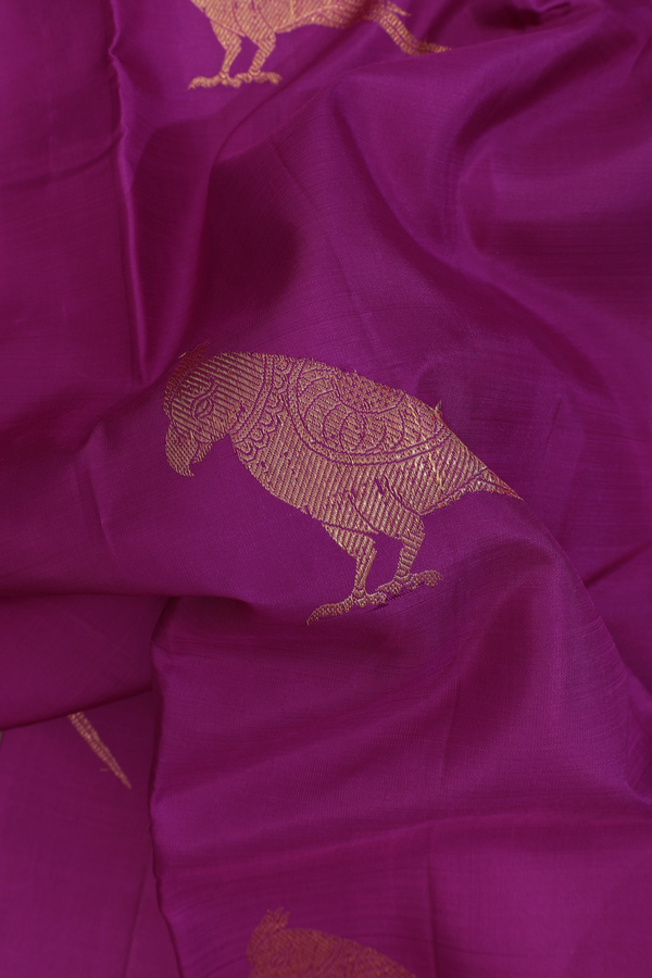 Kanchipuram Silk Saree In Purple With Parrot Motifs