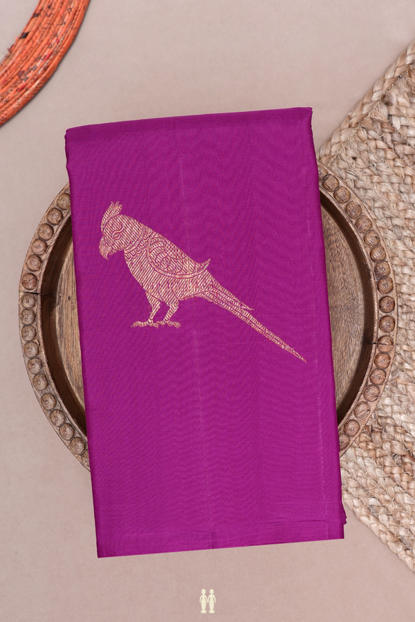 Kanchipuram Silk Saree In Purple With Parrot Motifs