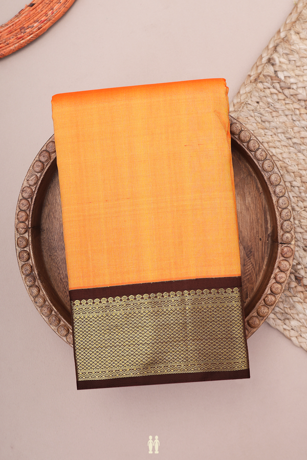 Kanchipuram Silk Saree In Orange With Contrast Border