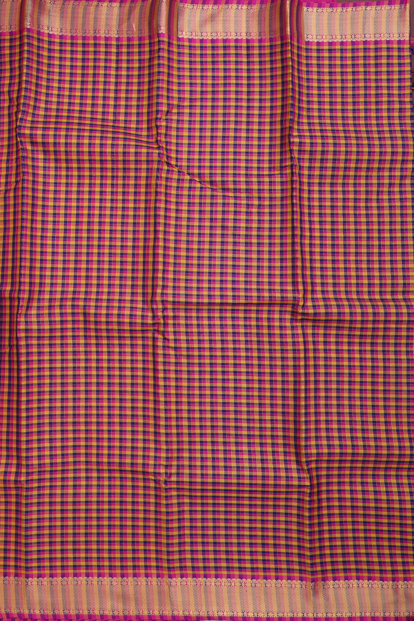 Kanchipuram Silk Saree In Multicolor With Checks Design