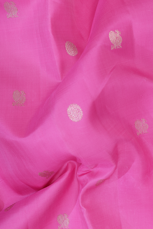 Kanchipuram Silk Saree Pink With Peacock And Chakram Buttas