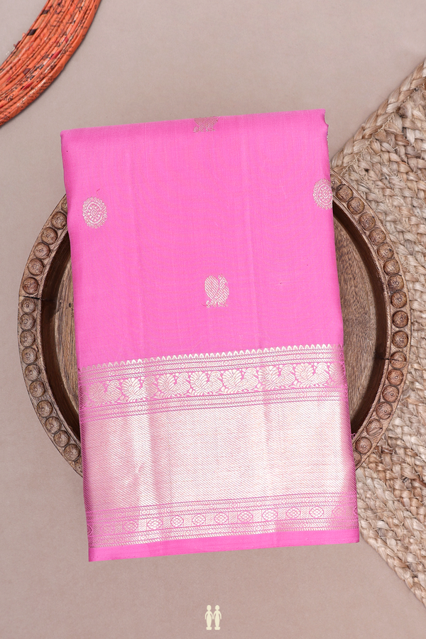 Kanchipuram Silk Saree Pink With Peacock And Chakram Buttas