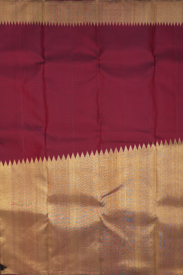 Kanchipuram Silk Saree In Burgundy Red With Step Border