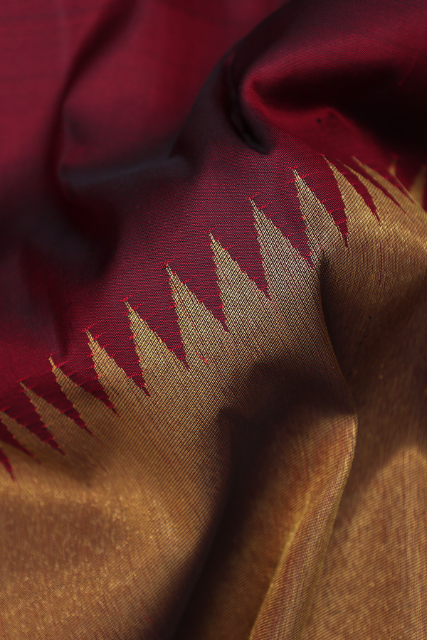 Kanchipuram Silk Saree In Burgundy Red With Step Border