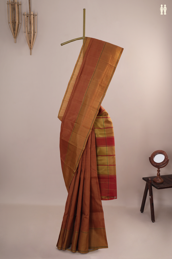 Koorainadu Cotton Saree In Red And Yellow With Checks Design