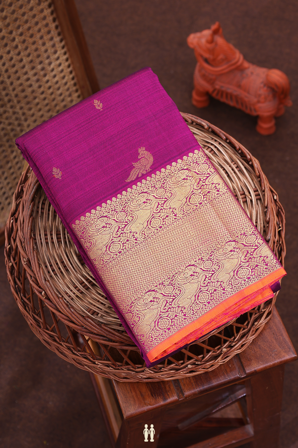 Kanchipuram Silk Saree In Plum Purple With Zari Buttas