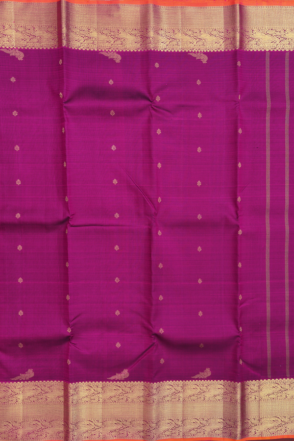 Kanchipuram Silk Saree In Plum Purple With Zari Buttas