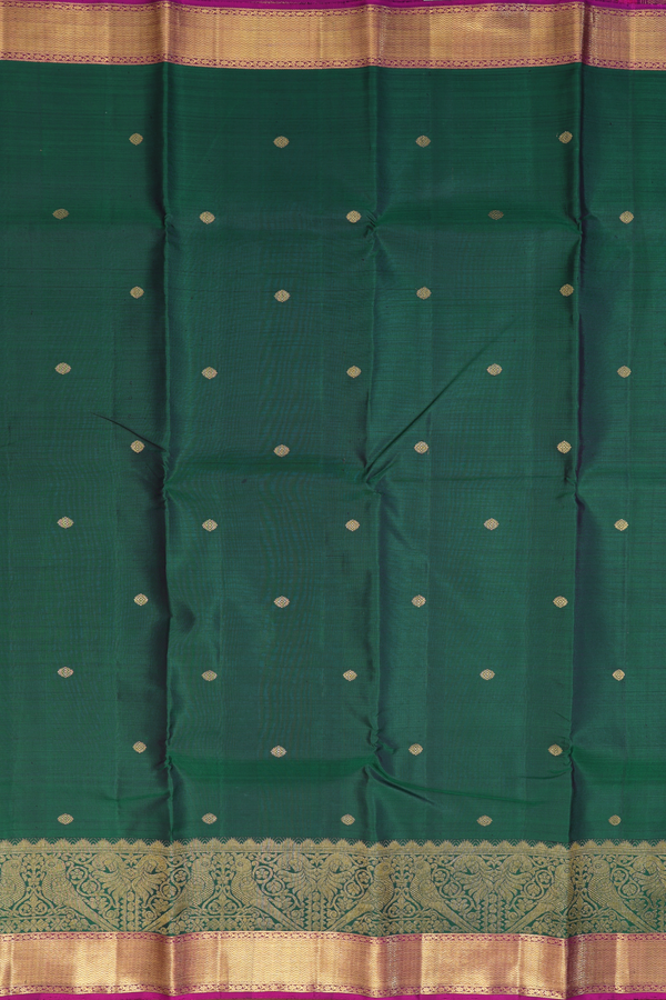 Kanchipuram Silk Saree In Emerald Green With Zari Buttas
