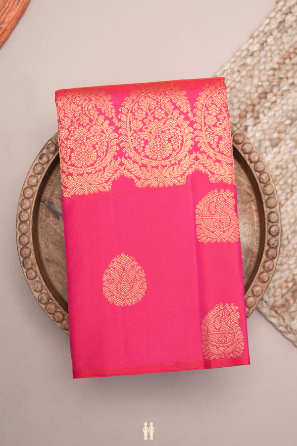 Kanchipuram Silk Saree In Rani Pink With Jacquard Pattern