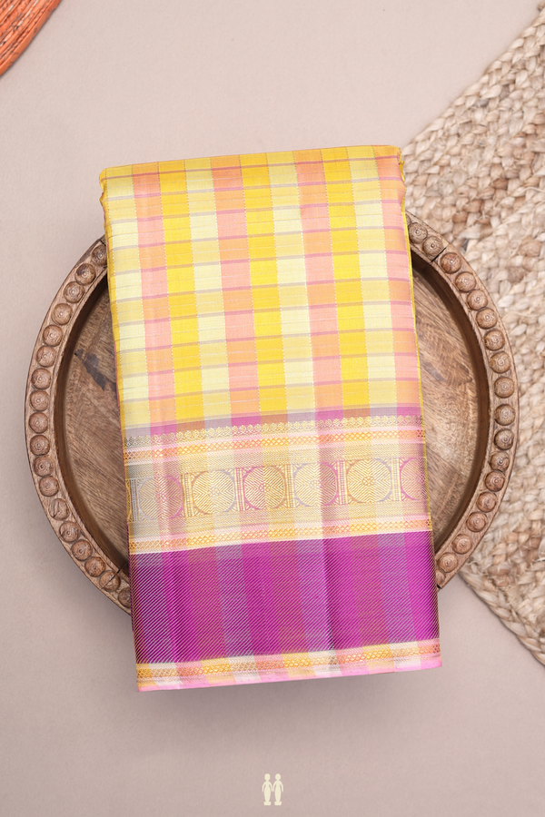 Kanchipuram Silk Saree In Multicolor With Checks Design