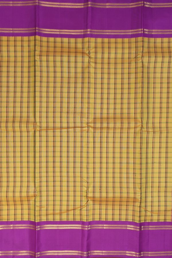 Kanchipuram Silk Saree In Honey Yellow With Checks Design