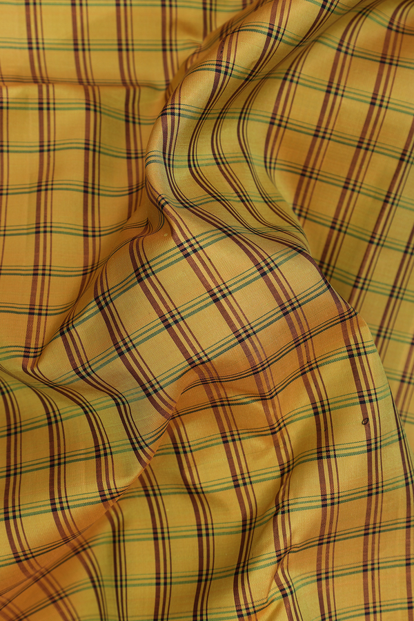 Kanchipuram Silk Saree In Honey Yellow With Checks Design