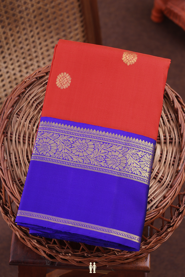 Kanchipuram Silk Saree In Scarlet Red With Floral Buttas