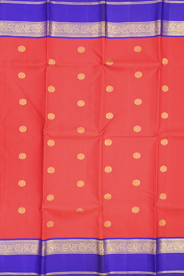 Kanchipuram Silk Saree In Scarlet Red With Floral Buttas