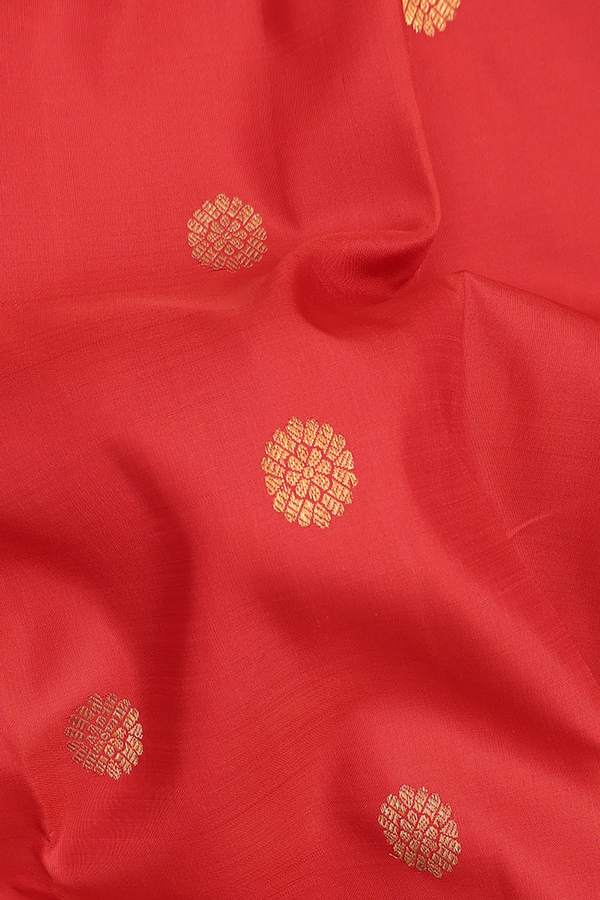 Kanchipuram Silk Saree In Scarlet Red With Floral Buttas