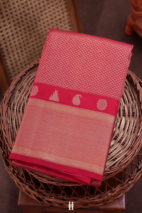 Kanchipuram Silk Saree In Scarlet Red With Brocade Design
