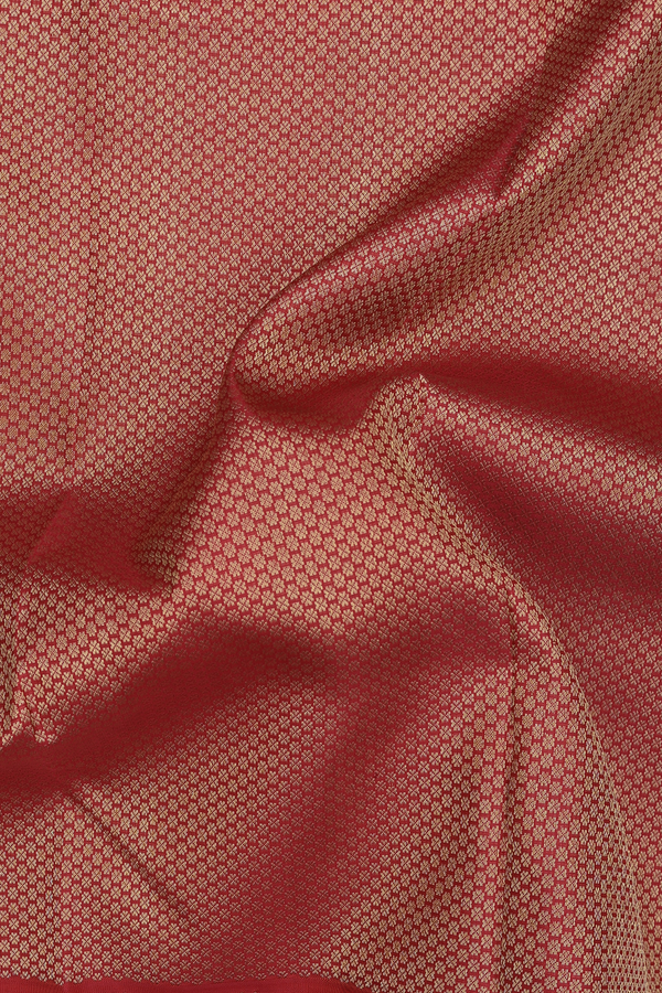 Kanchipuram Silk Saree In Scarlet Red With Brocade Design
