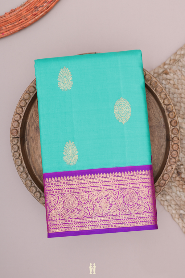 Kanchipuram Silk Saree In Mint Green With Zari Buttas