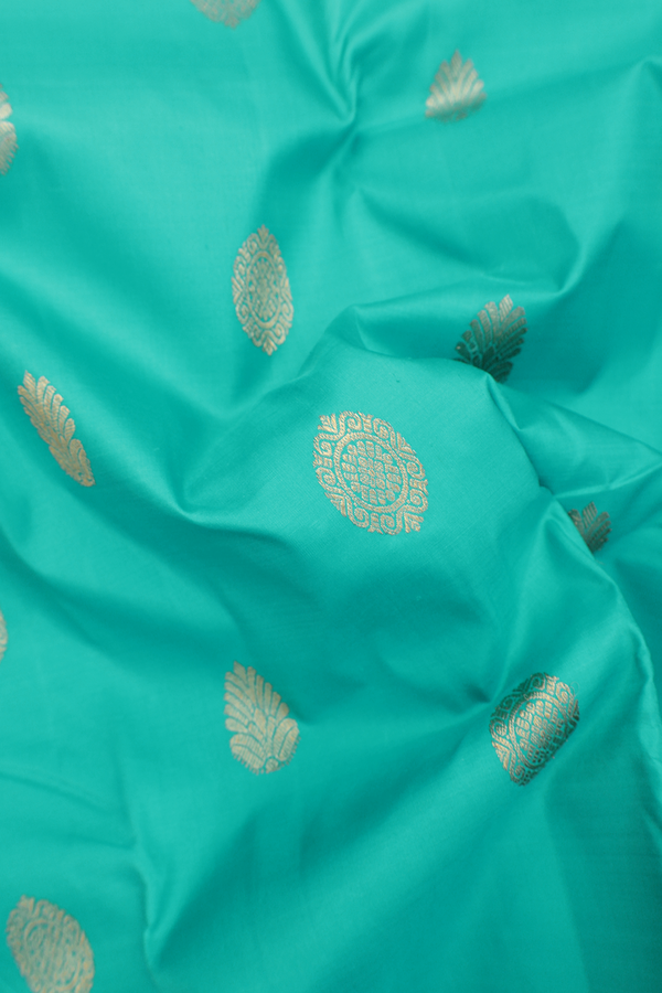 Kanchipuram Silk Saree In Mint Green With Zari Buttas