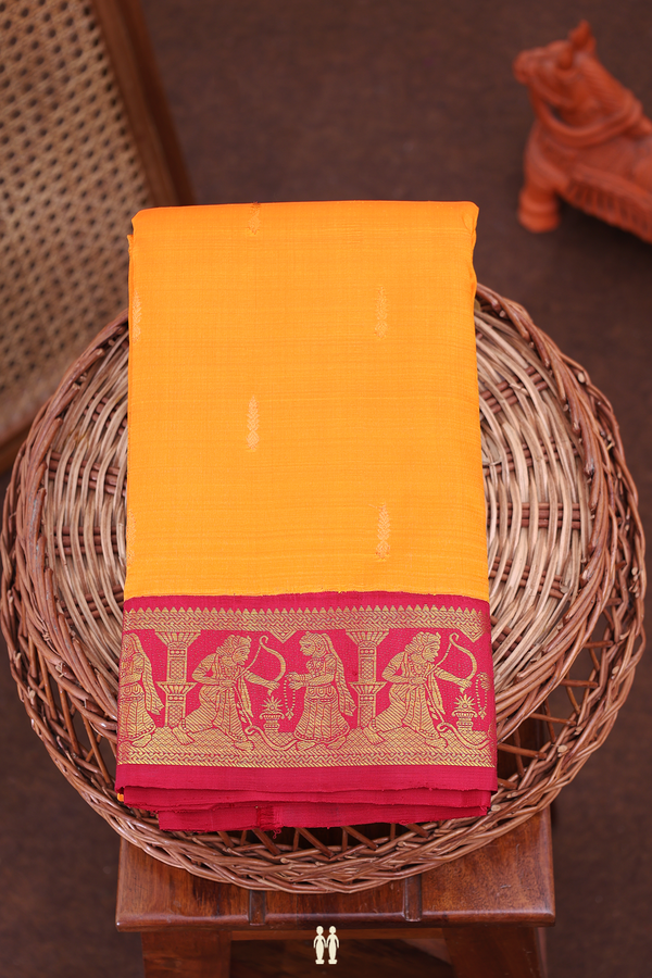 Kanchipuram Silk Saree In Honey Orange With Zari Buttas