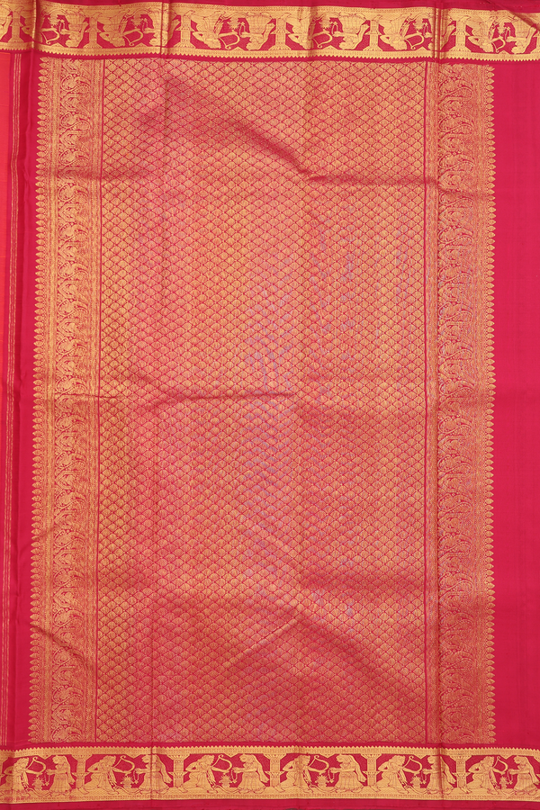 Kanchipuram Silk Saree In Honey Orange With Zari Buttas