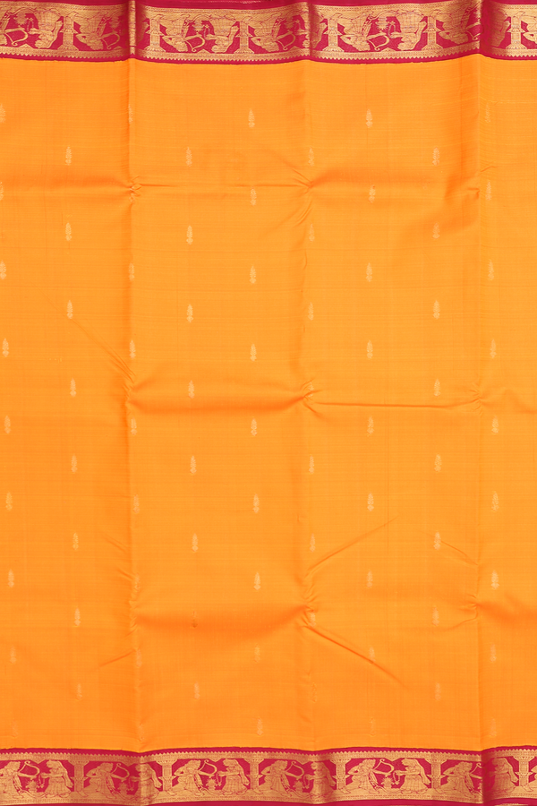 Kanchipuram Silk Saree In Honey Orange With Zari Buttas