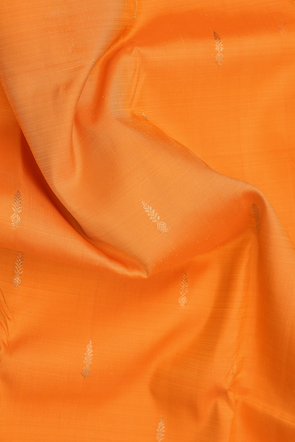 Kanchipuram Silk Saree In Honey Orange With Zari Buttas
