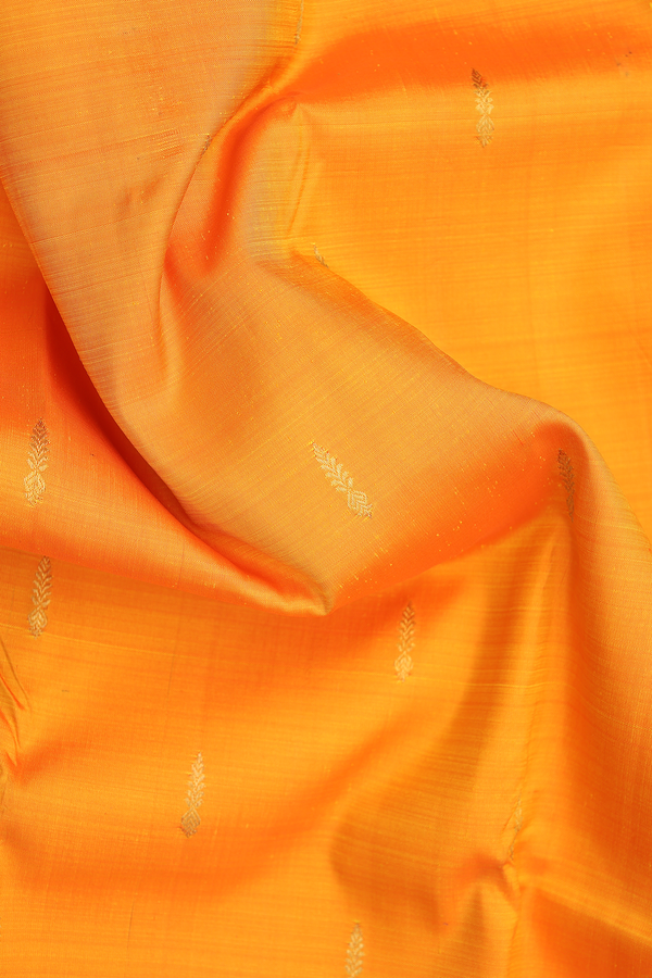 Kanchipuram Silk Saree In Honey Orange With Zari Buttas