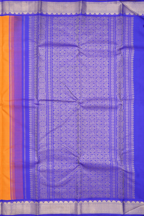 Kanchipuram Silk Saree In Royal Orange With Zari Buttas