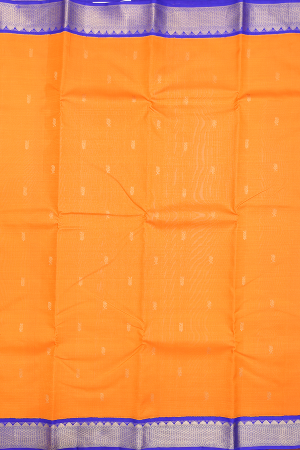 Kanchipuram Silk Saree In Royal Orange With Zari Buttas