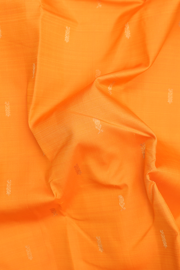 Kanchipuram Silk Saree In Royal Orange With Zari Buttas