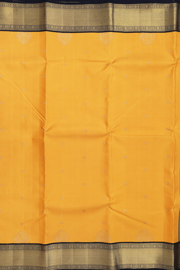 Kanchipuram Silk Saree In Mustard Yellow With Floral Buttas