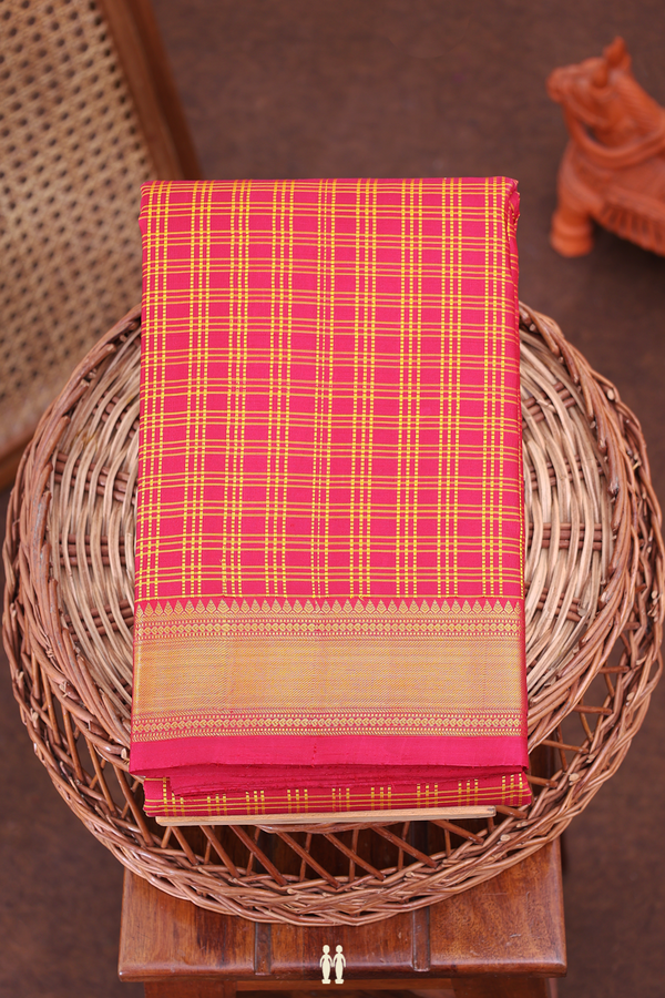 Kanchipuram Silk Saree In Red With Checks Design